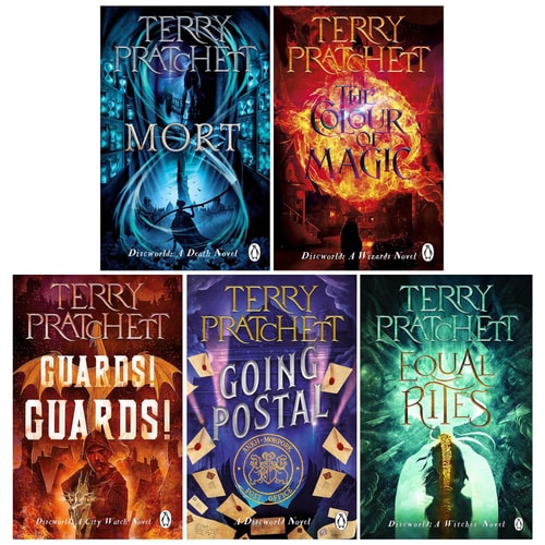 Terry Pratchett Discworld Novels Series 5 Books Collection Box Set (The Colour Of Magic, Equal Rites, Mort, Guards! Guards! & Going Postal)