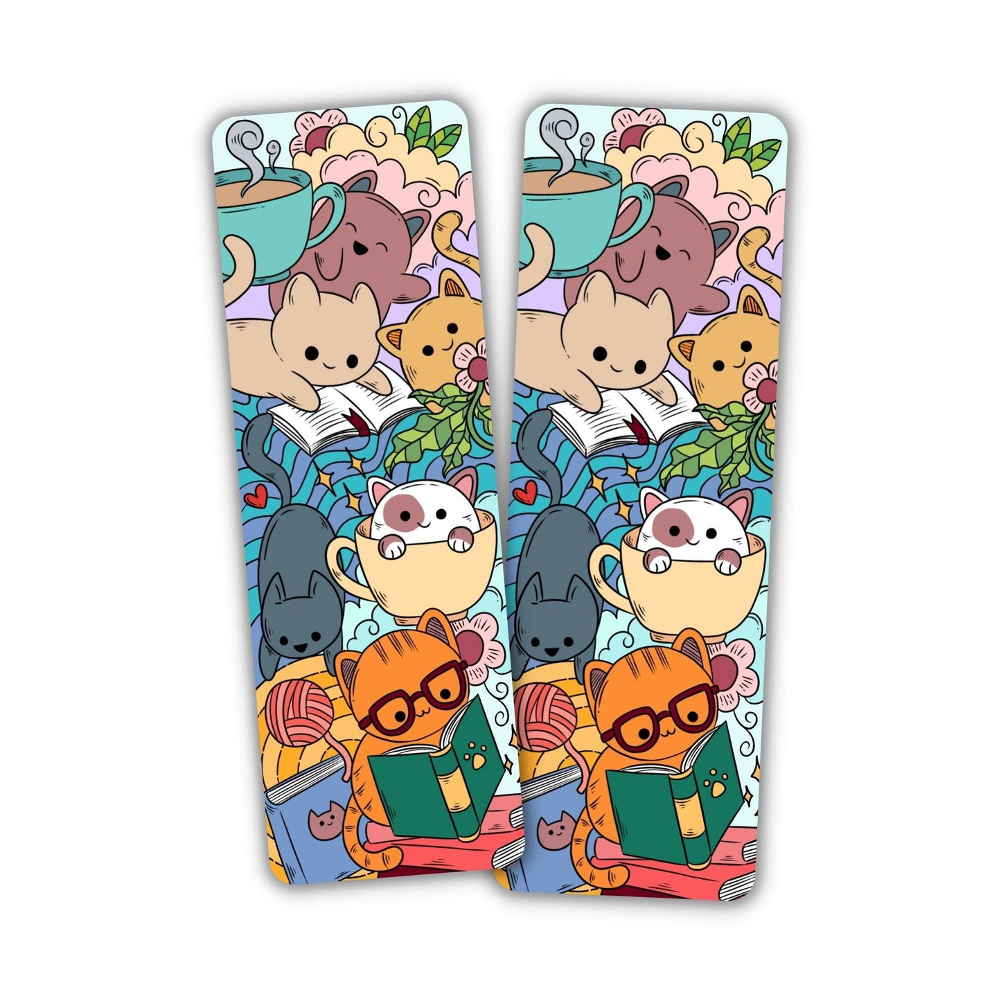 Reading Cat Pile Bookmark