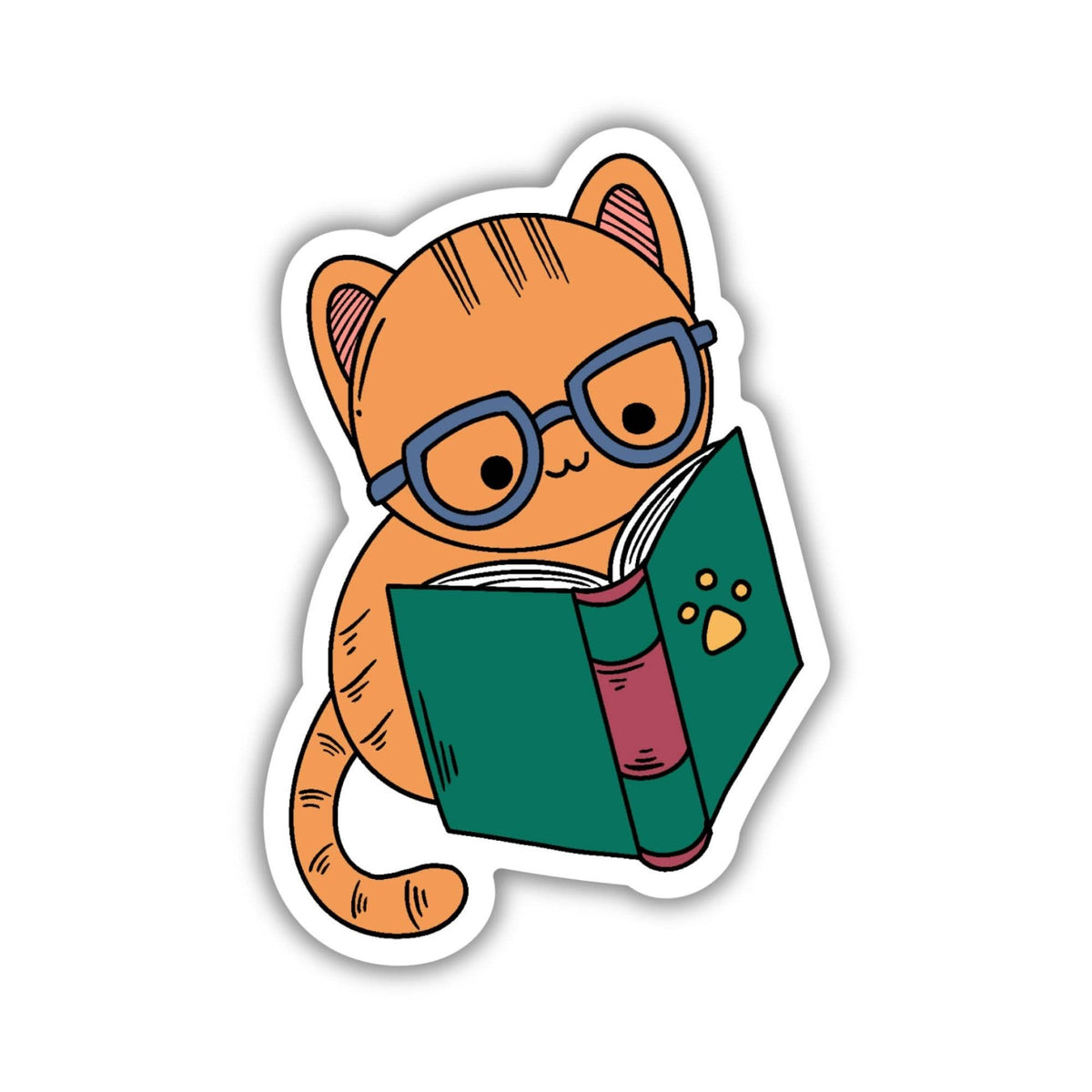 Cat with Glasses Reading Sticker